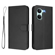For Xiaomi Poco X8 Pro 5G / Xiaomi Redmi Turbo 5 5G Wallet Case RFID Blocking Calf Texture Leather Stand Phone Cover with Strap - Black