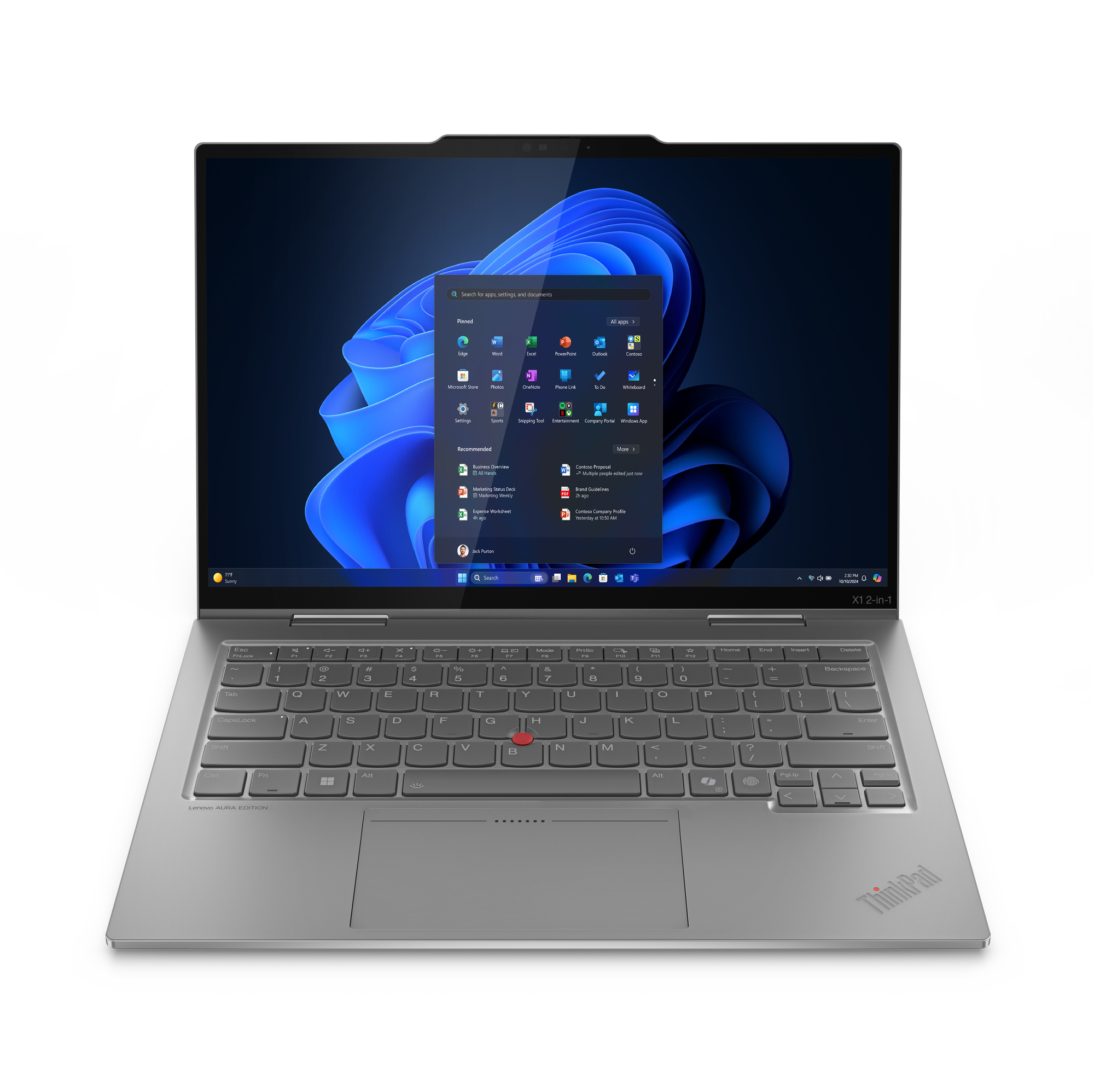 Lenovo ThinkPad X1 2-in-1 Gen 10 Aura Edition Copilot+ PC Intel Core Ultra 7 258V Hybrid (2-in-1) 35.6 cm (14") Touchscreen 2.8K 32 GB LPDDR5x-SDRAM 1 TB SSD Wi-Fi 7 (802.11be) Windows 11 Pro English Grey