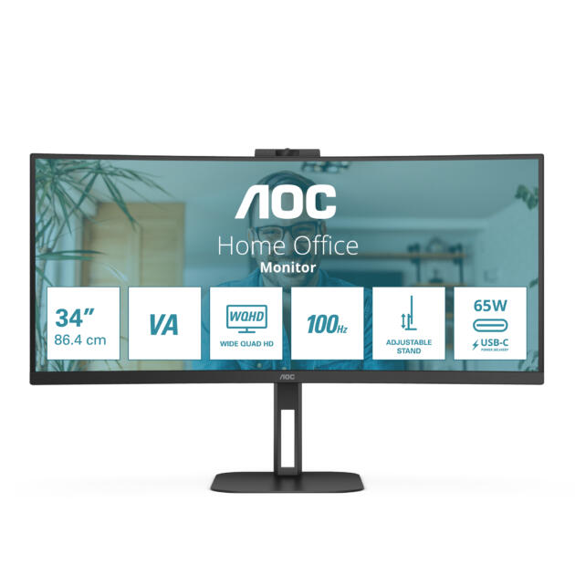 AOC V5 CU34V5CW computer monitor 86.4 cm (34") 3440 x 1440 pixels Wide Quad HD LED Black