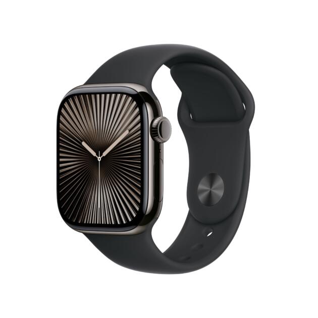 Apple Watch Series 10 GPS + Cellular 42mm Slate Titanium Case with Black Sport Band - M/L