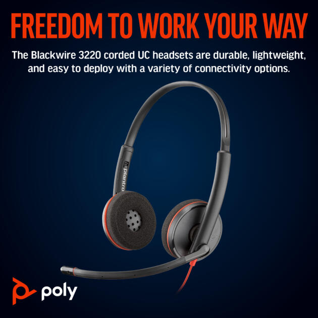 HP Poly Blackwire 3220 Stereo USB-C Headset +USB-C/A Adapter