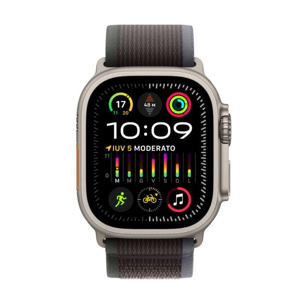 Apple Watch Ultra 2 GPS + Cellular, 49mm Titanium Case w/ Blue/Black Trail Loop - M/L